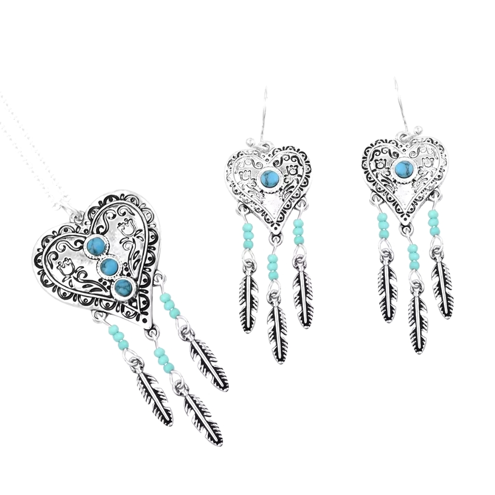 Canyon Sky Blue Turquoise Set Of Ring And Dangle Earrings